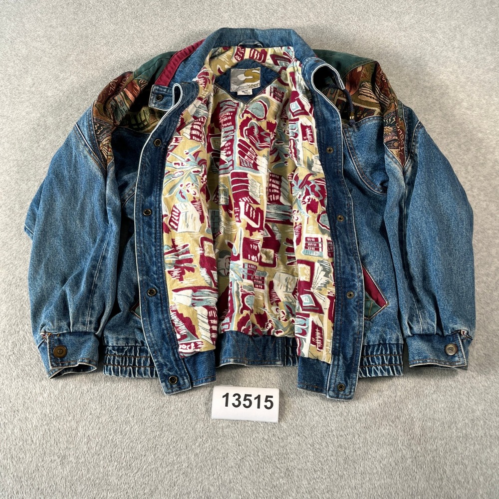 Current Seen Denim Jacket Women Medium Blue Excellent Vintage Tapestry 90s 55503